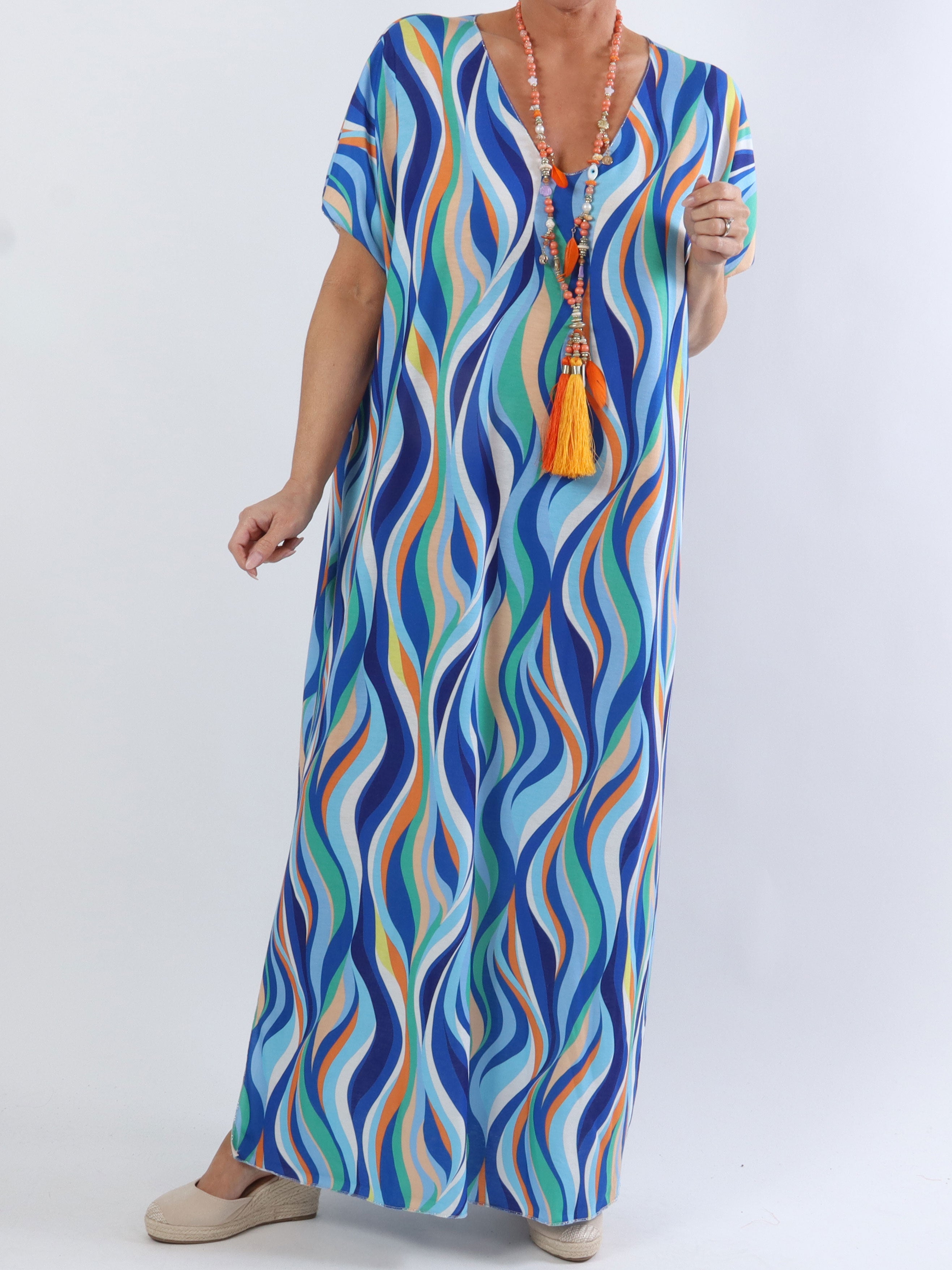 Kirsa long - Lang blød plus size i flerfarvet stof